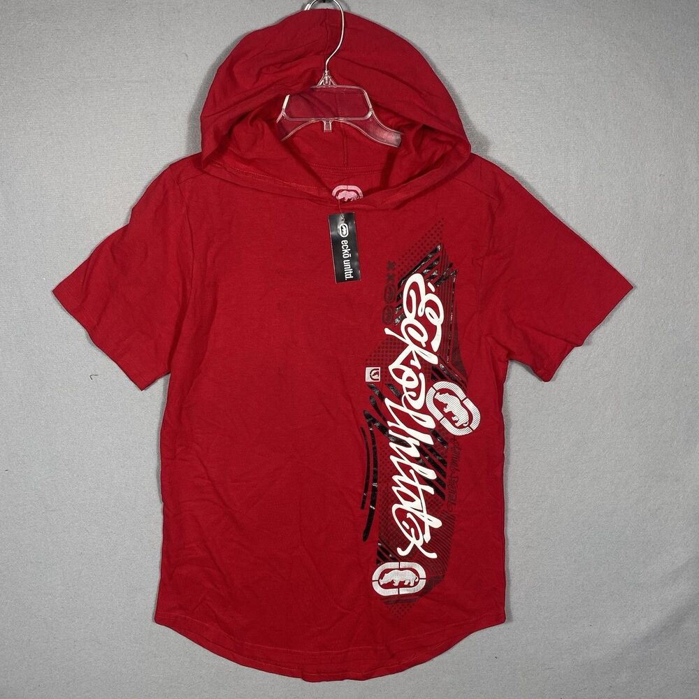 Vintage ECKO UNLTD Men's Short Sleeve Hoodie Shirt Red Tshirt Size Medium Tee